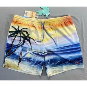 RSVLTS Swim Pull On Elastic Waist Shorts, Trunks. Bob Ross Print. Men's 2XL, NWT